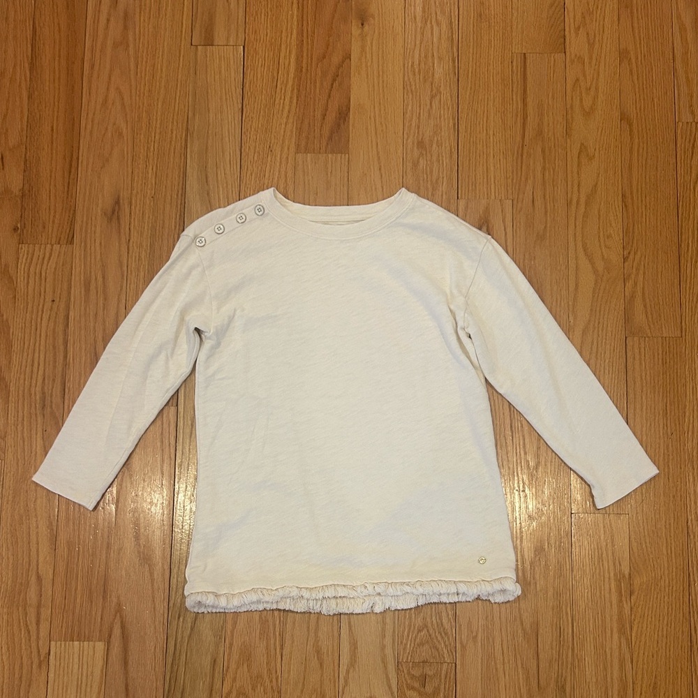 Spartina 449 Cream Button-Shoulder Long Sleeve Top with Ruffle Hem